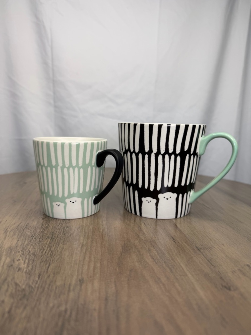Starbucks 2016 Baby & Me Ceramic Coffee Mug Set Black Mint Green 12oz / 6oz